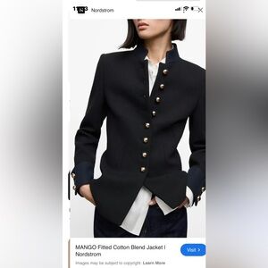 Mango Women's Black Fitted Jacket With Band Collar Niger Size XS”Out Of Stock “.